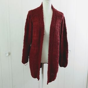Mesh+lace textured cardigan red